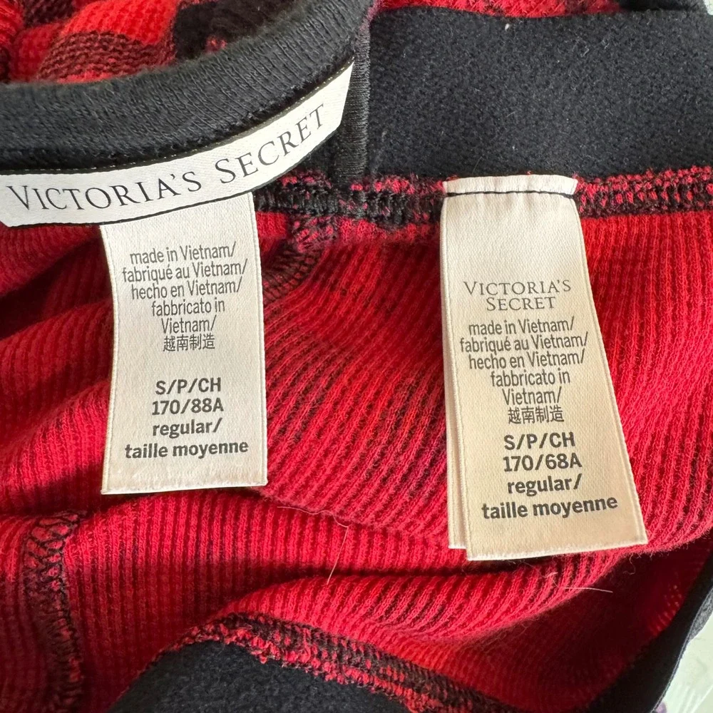 Victoria Secret Red Black Plaid Thermal Pajama Set Henley Jogger S